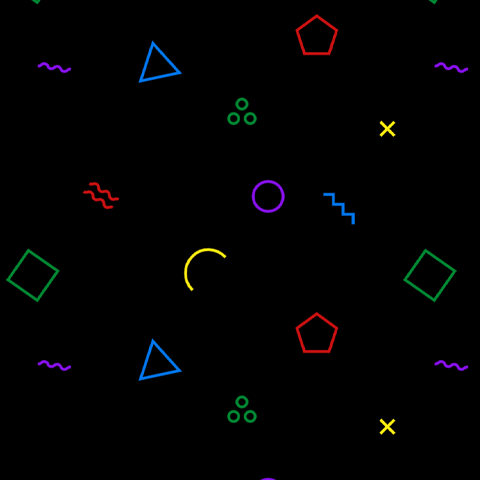 a rainbow pattern of outlined geometric shapes
