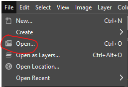 Gimp menu open file